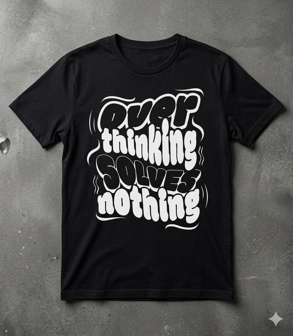 Overthinking Solves Nothing Black Graphic T-Shirt