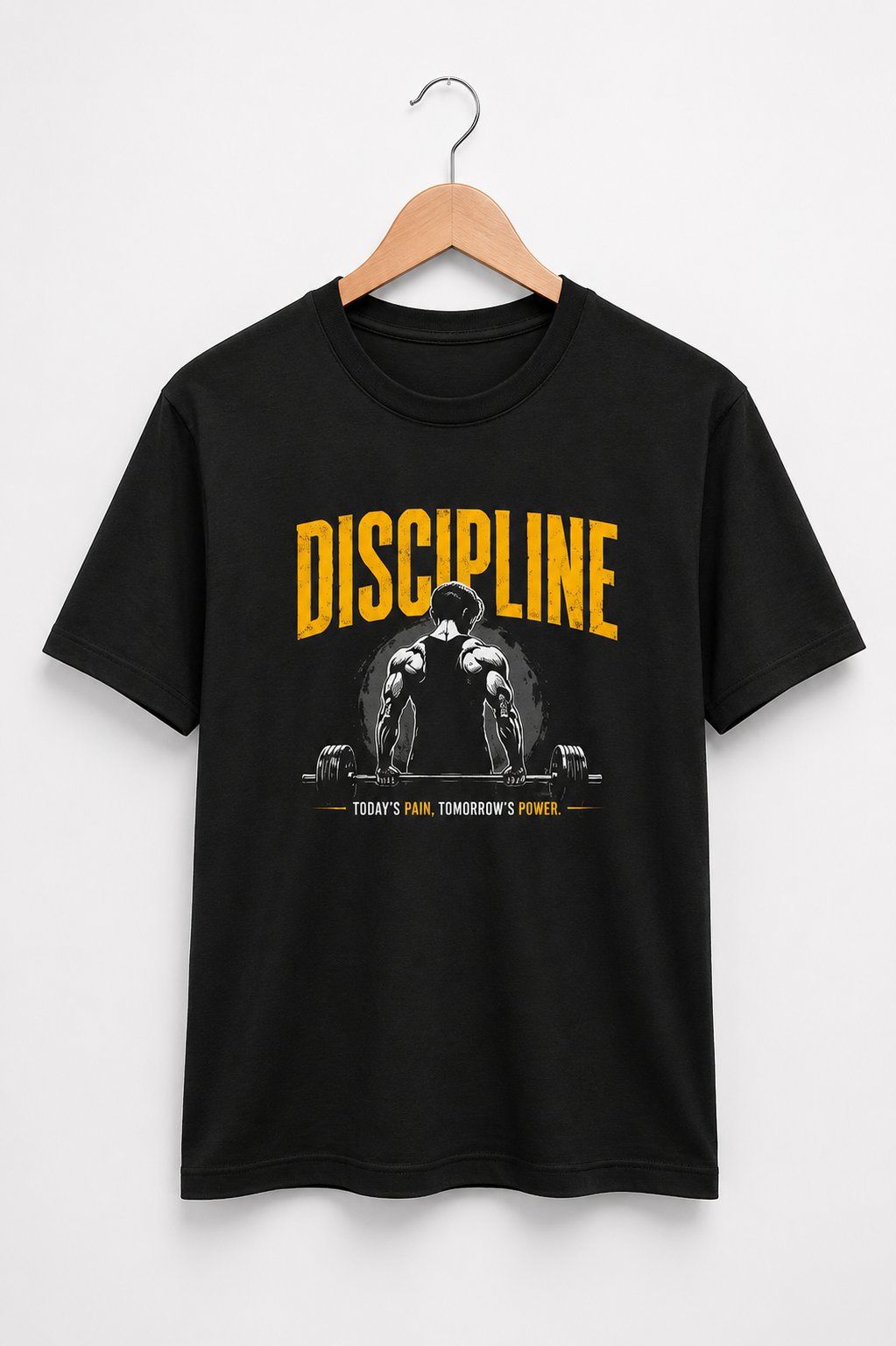 Discipline – Today's Pain, Tomorrow's Power | Gym Motivation Graphic T-Shirt (Black)