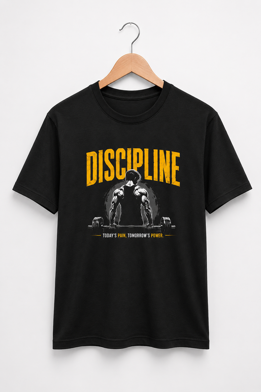 Discipline – Today's Pain, Tomorrow's Power | Gym Motivation Graphic T-Shirt (Black)