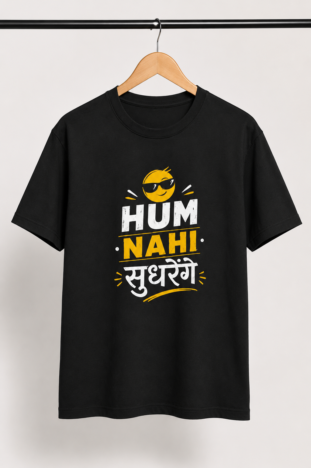 Hum Nahi Sudhrenge – Funny Hindi Attitude Graphic T-Shirt (Black)
