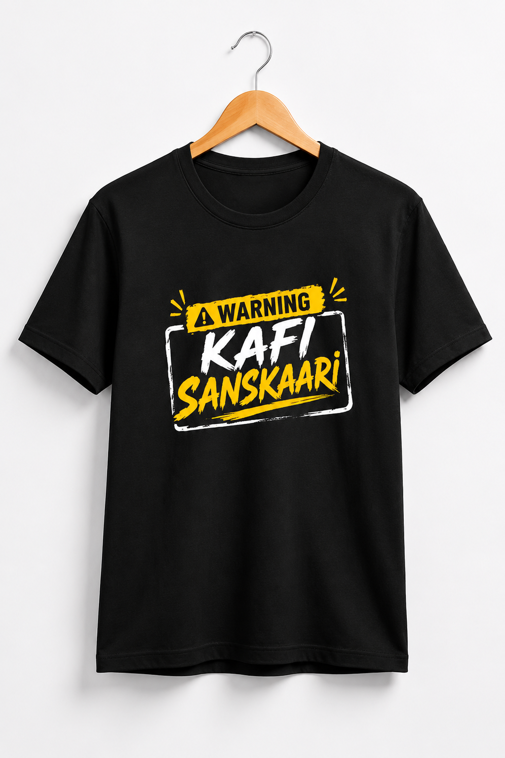 Warning: Kafi Sanskaari – Funny Hindi Graphic T-Shirt (Black)