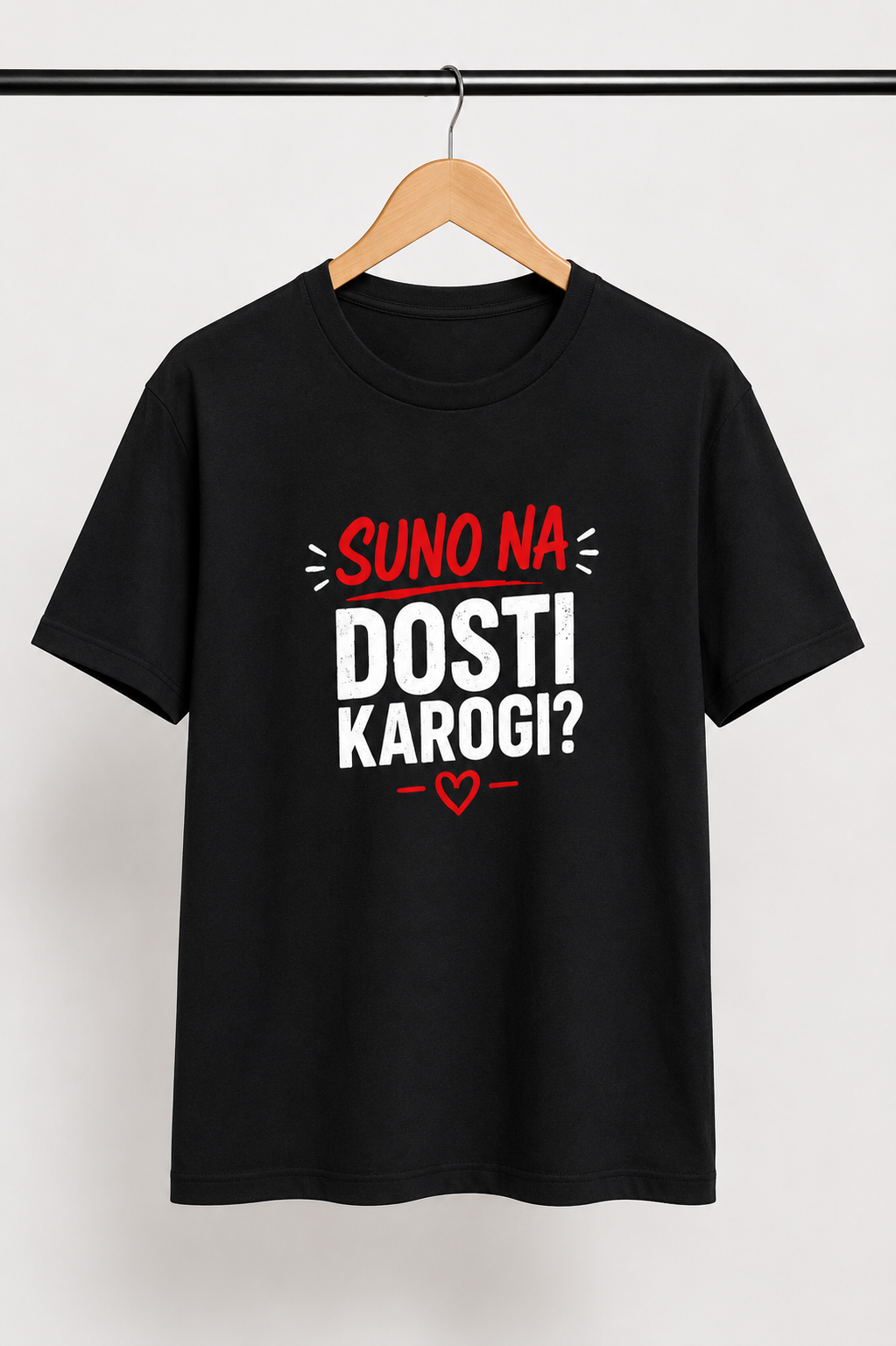 Suno Na, Dosti Karogi? – Cute & Funny Hindi Graphic T-Shirt (Black)