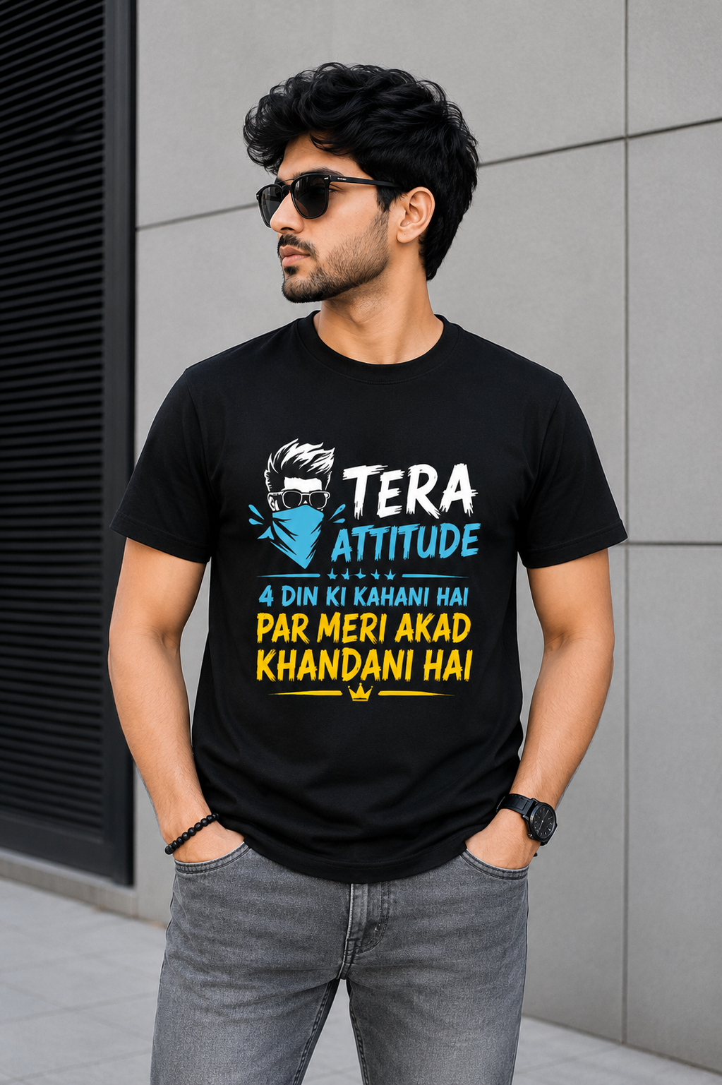 Tera Attitude 4 Din Ki Kahani Hai, Par Meri Akad Khandani Hai – Attitude Graphic T-Shirt (Black)